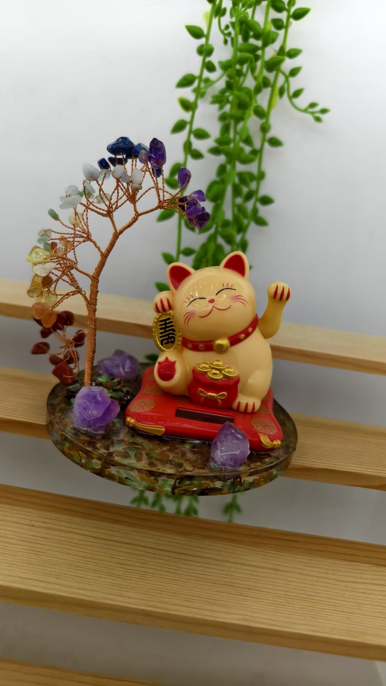 Lucky Cat Crystal Money Tree
