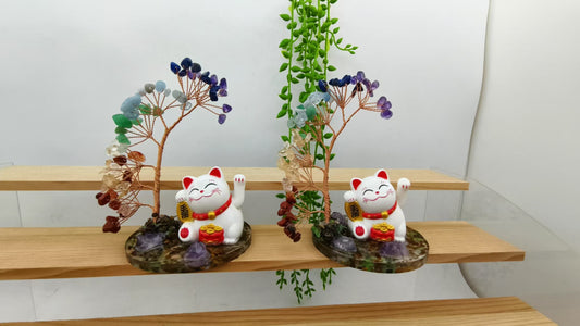 Lucky Cat Crystal Money Tree